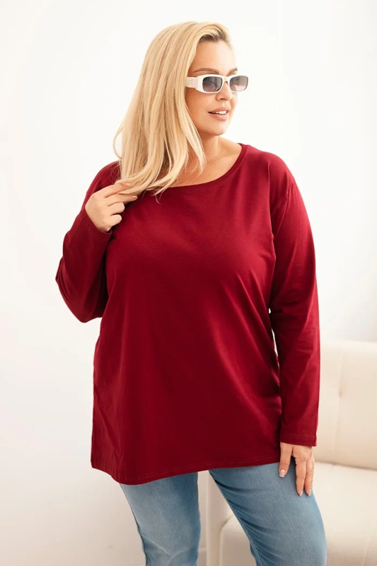 Kesi Dámská blůza Plus Size bavlněná s kulatým výstřihem bordová Barva: Bordó, Velikost: 2XL/3XL