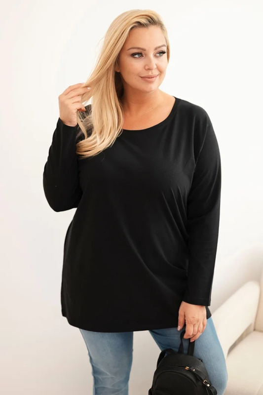 Kesi Dámská blůza Plus Size bavlněná s kulatým výstřihem bordová Barva: Černá, Velikost: 2XL/3XL