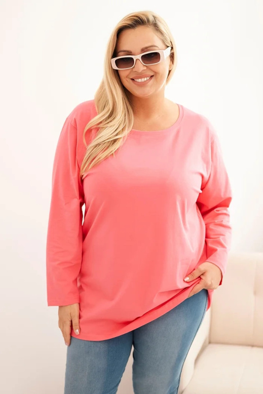 Kesi Dámská blůza Plus Size bavlněná s kulatým výstřihem bordová Barva: Růžová, Velikost: 2XL/3XL