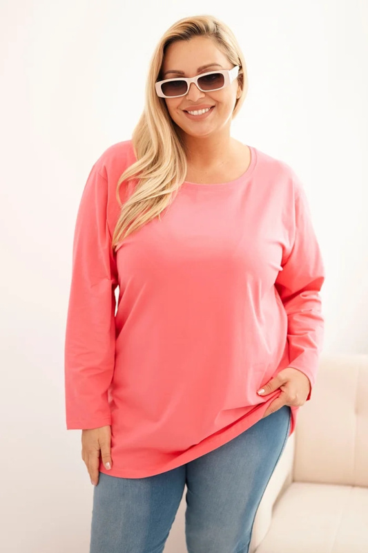 Kesi Dámská blůza Plus Size bavlněná s kulatým výstřihem bordová Barva: Růžová, Velikost: 2XL/3XL