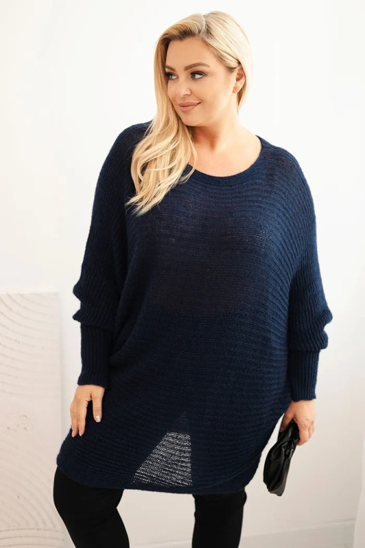Kesi Dámský svetr Plus Size s mohairem pončo Barva: Modrá - tmavě, Velikost: UNI