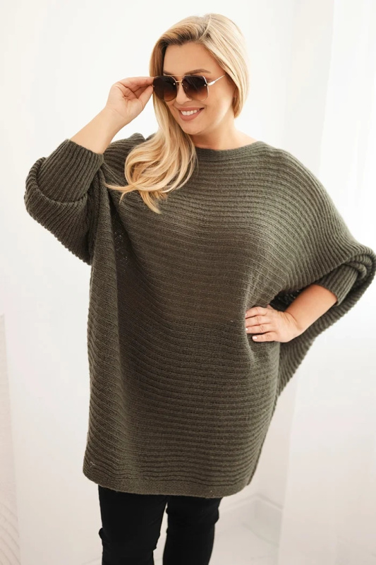 Kesi Dámský svetr Plus Size s mohairem pončo Barva: Zelená, Velikost: UNI