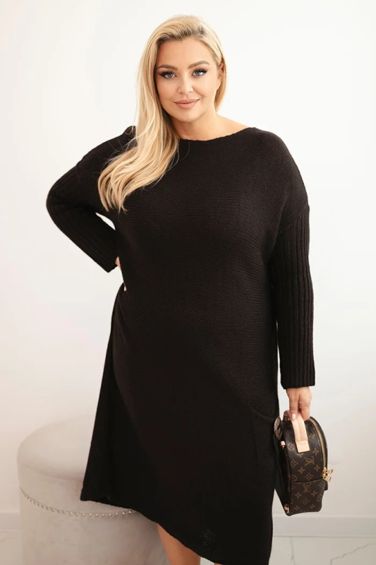 Kesi Dámské pletený šaty PLUS2 Plus Size s kapsou Barva: Hnědá, Velikost: UNI