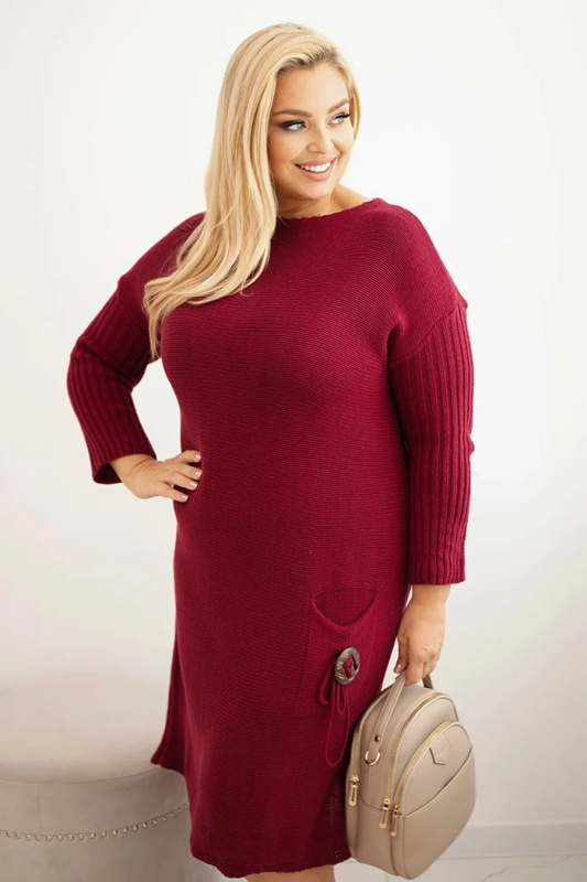 Kesi Dámské pletený šaty PLUS2 Plus Size s kapsou Barva: Bordó, Velikost: UNI