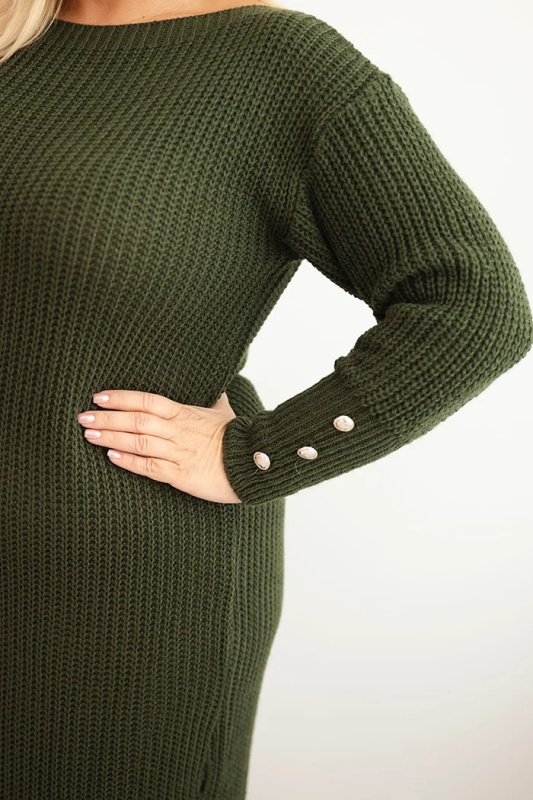 Kesi Dámské pletený šaty PLUS2 Plus Size s kapsou Barva: Zelená, Velikost: UNI