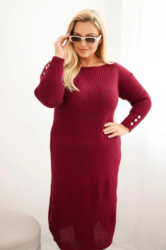 Kesi Dámské pletené šaty PLUS1 Plus Size Barva: Bordó, Velikost: UNI
