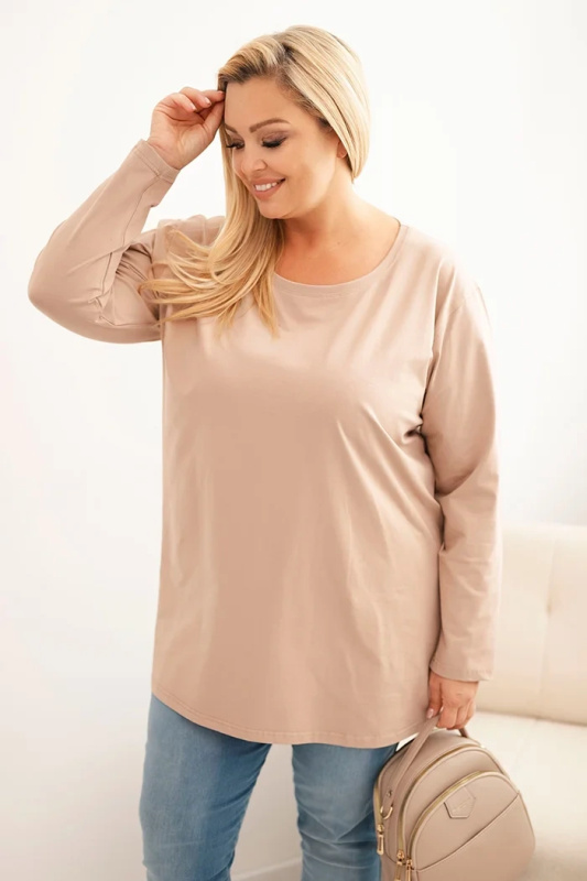 Kesi Dámská blůza Plus Size bavlněná s kulatým výstřihem bordová Barva: Fialová, Velikost: 4XL/5XL