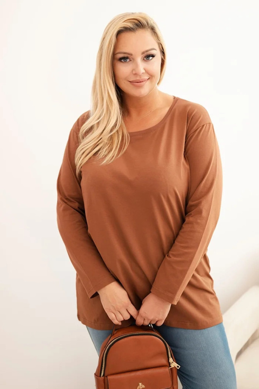 Kesi Dámská blůza Plus Size bavlněná s kulatým výstřihem bordová Barva: Béžová, Velikost: 2XL/3XL