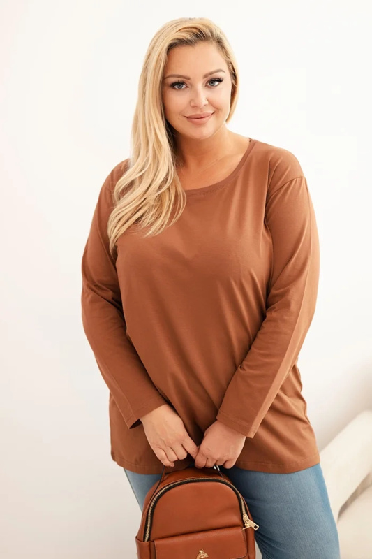Kesi Dámská blůza Plus Size bavlněná s kulatým výstřihem bordová Barva: Béžová, Velikost: 4XL/5XL