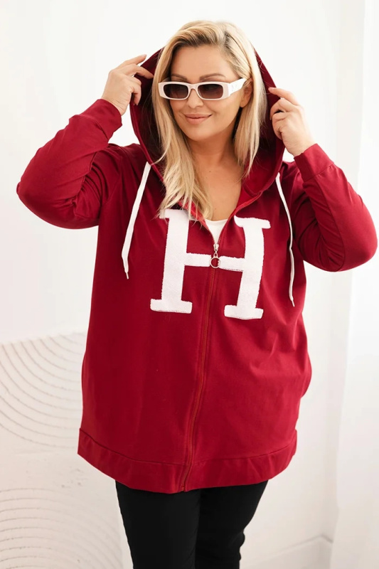 Kesi Dámská mikina Plus Size bavlněná s kapucí a velkým písmenem H černá Barva: Bordó, Velikost: 2XL