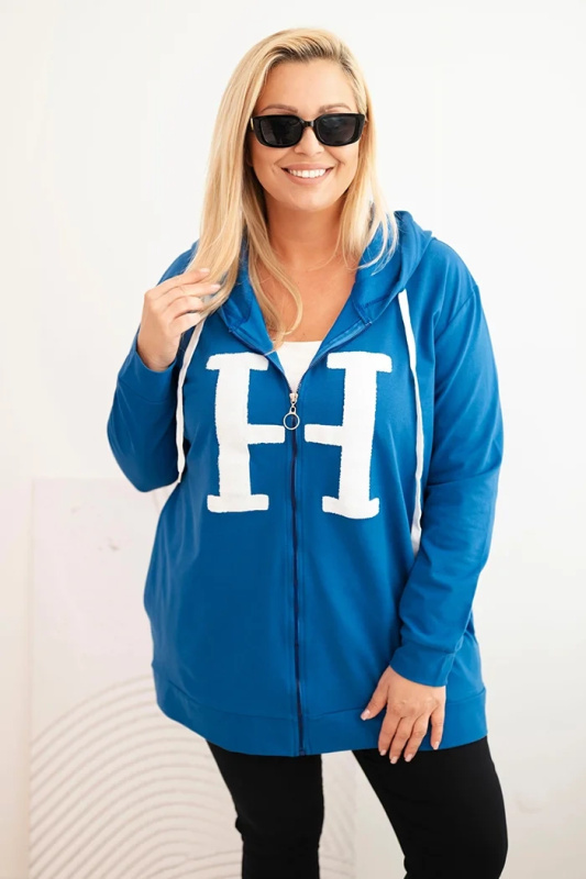 Kesi Dámská mikina Plus Size bavlněná s kapucí a velkým písmenem H černá Barva: Fialová, Velikost: 4XL