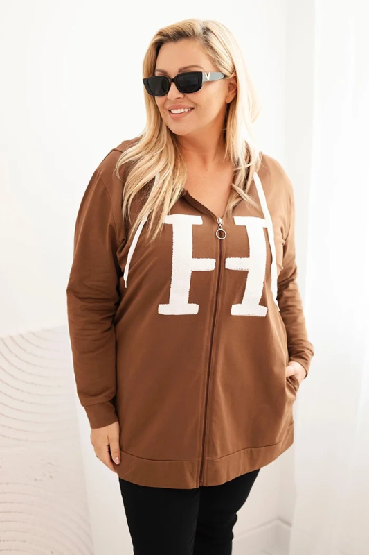 Kesi Dámská mikina Plus Size bavlněná s kapucí a velkým písmenem H černá Barva: Béžová, Velikost: 4XL