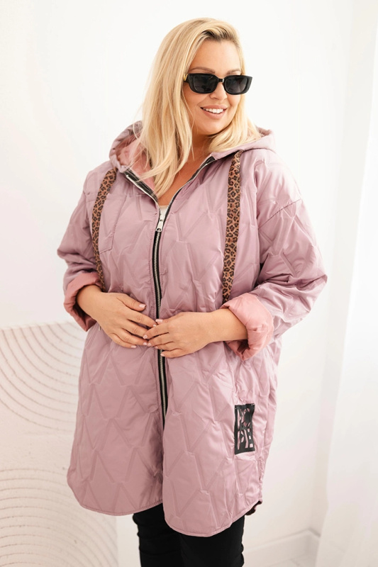 Kesi Dámská bunda 5614 Plus Size prošívaná s kapucí a nápisem HOPE Barva: Růžová - tmavě, Velikost: UNI