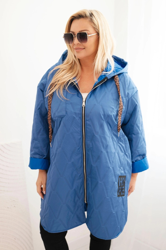 Kesi Dámská bunda 5614 Plus Size prošívaná s kapucí a nápisem HOPE Barva: Modrá, Velikost: UNI