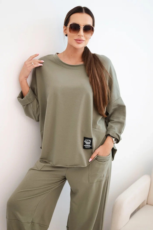 Kesi Komplet bavlněný mikina + kalhoty khaki Barva: Zelená, Velikost: UNI