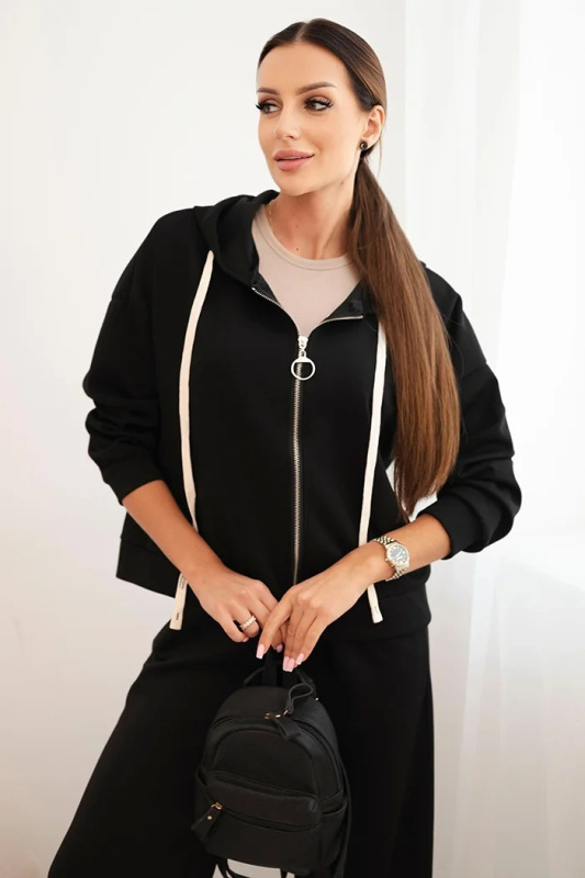 Kesi Dámský komplet  s širokými nohavicemi a mikinou na zip Barva: Černá, Velikost: UNI