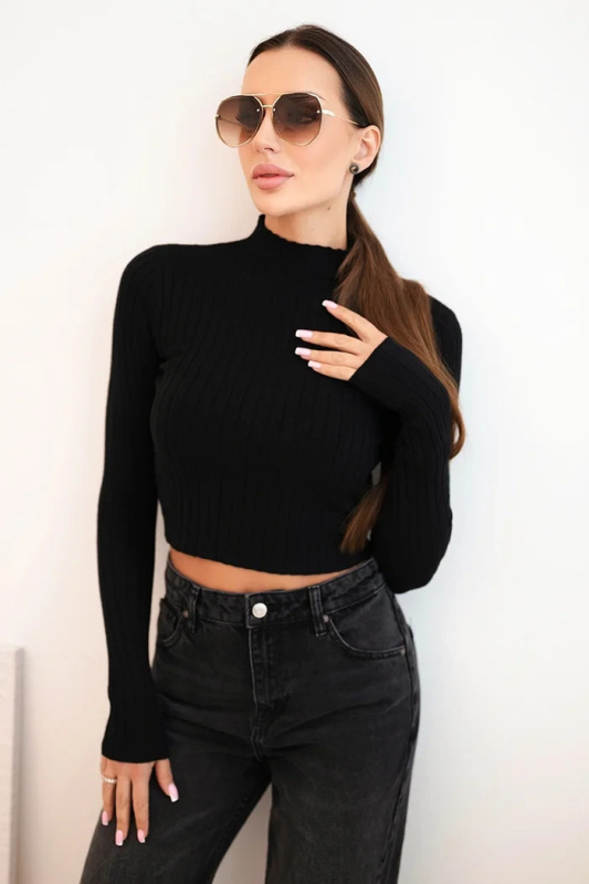 Kesi Dámský svetřík s rolákem a ozdobnými knoflíky Barva: Černá, Velikost: UNI