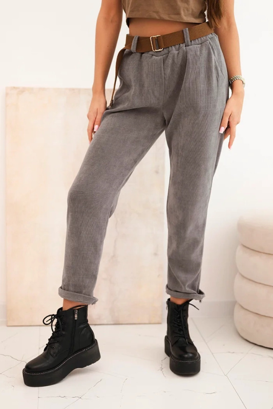 Kesi Dámské kalhoty ART52293-5 s páskem Barva: Šedá - tmavě, Velikost: UNI