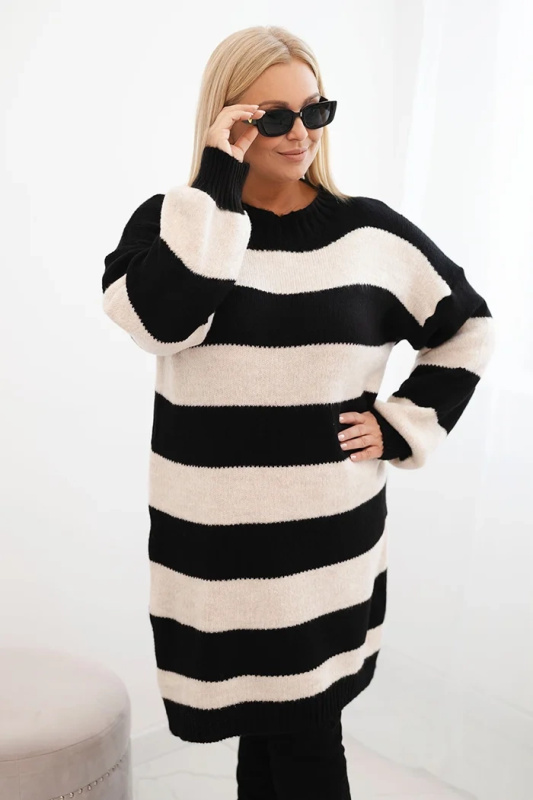 Kesi Dámské pletené šaty Plus Size pruhované černá Barva: Černá, Velikost: UNI