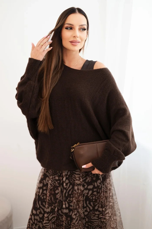 Kesi Dámská souprava s vlněným svetrem a viskózovými šaty Barva: Hnědá, Velikost: UNI