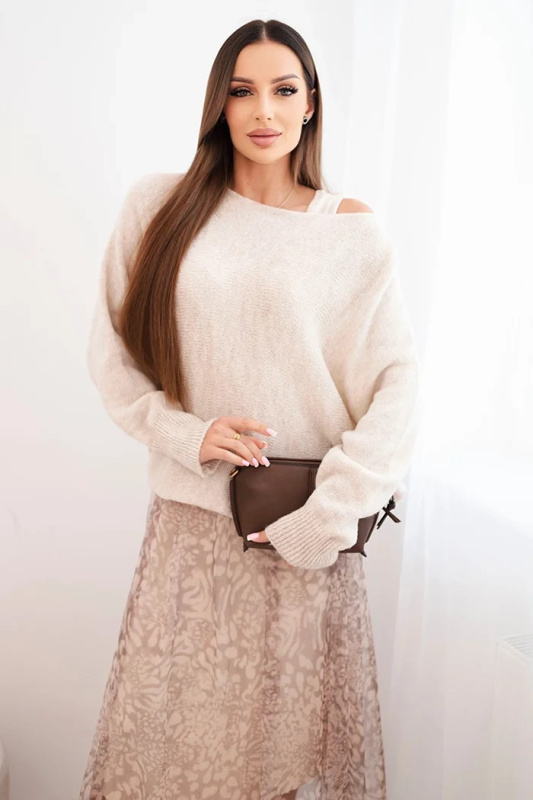 Kesi Dámská souprava s vlněným svetrem a viskózovými šaty Barva: Béžová, Velikost: UNI