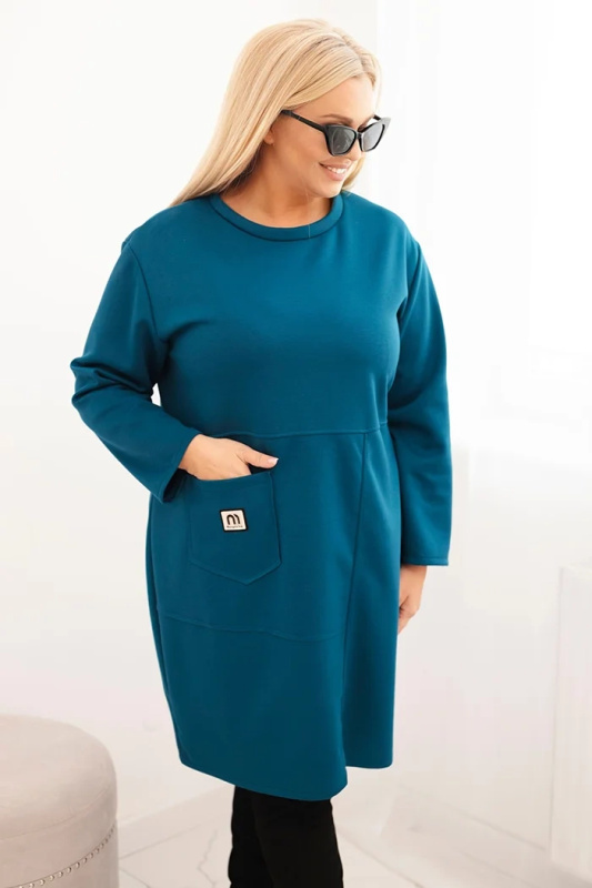 Kesi Dámské šaty 1965 Plus Size s kapsou a 3/4 rukávem Barva: Modrá - tmavě, Velikost: UNI