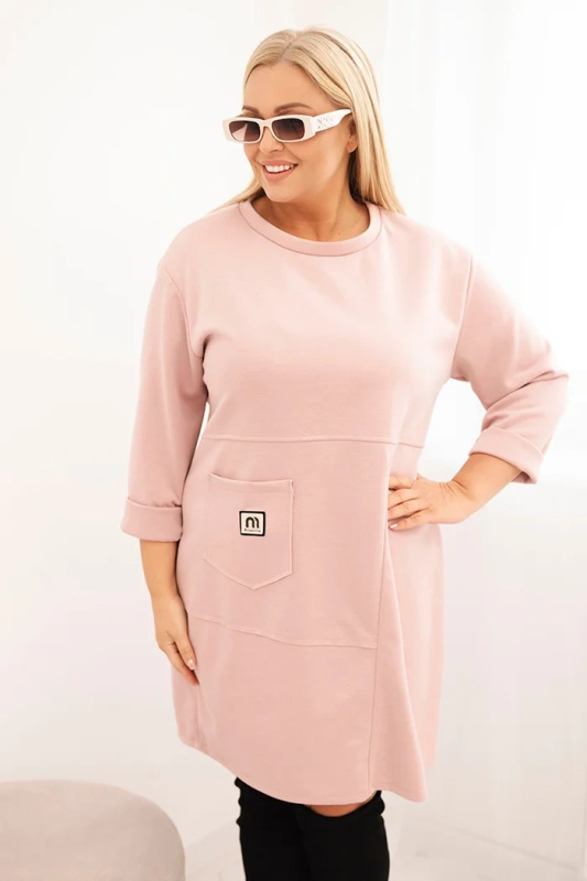 Kesi Dámské šaty 1965 Plus Size s kapsou a 3/4 rukávem Barva: Růžová - světle, Velikost: UNI