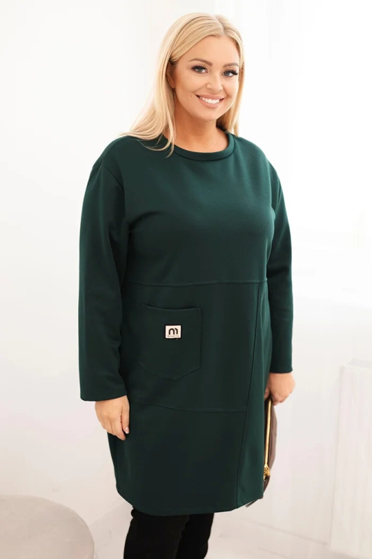 Kesi Dámské šaty 1965 Plus Size s kapsou a 3/4 rukávem Barva: Zelená - tmavě, Velikost: UNI