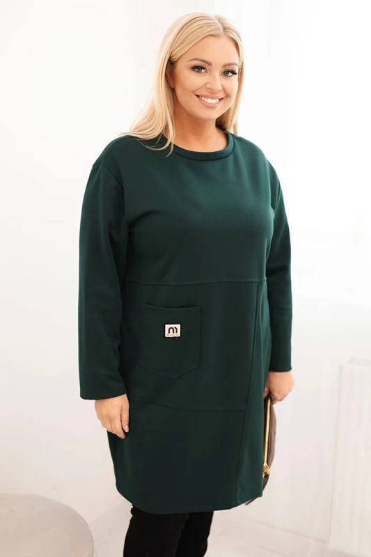 Kesi Dámské šaty 1965 Plus Size s kapsou a 3/4 rukávem Barva: Zelená - tmavě, Velikost: UNI
