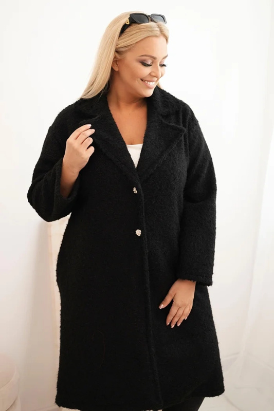 Kesi Dámský kabát Plus Size s vlnou a velkým límcem bordó Barva: Černá, Velikost: UNI