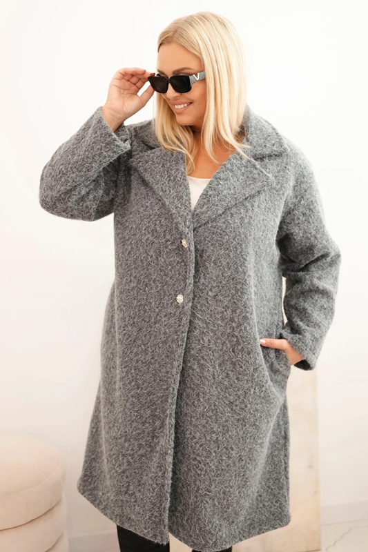 Kesi Dámský kabát Plus Size s vlnou a velkým límcem bordó Barva: Šedá, Velikost: UNI