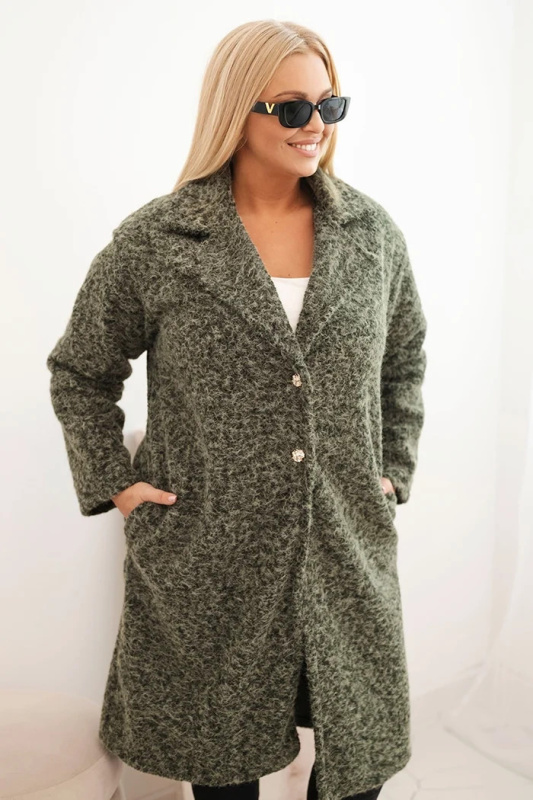 Kesi Dámský kabát Plus Size s vlnou a velkým límcem bordó Barva: Zelená, Velikost: UNI