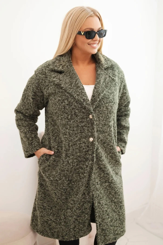 Kesi Dámský kabát Plus Size s vlnou a velkým límcem bordó Barva: Zelená, Velikost: UNI