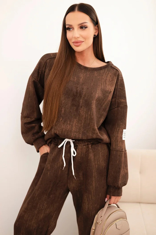 Kesi Dámská oversize souprava z viskózy s efektem vyblednutí tmavě béžová Barva: Hnědá, Velikost: UNI