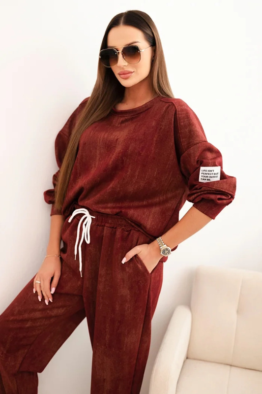 Kesi Dámská oversize souprava z viskózy s efektem vyblednutí tmavě béžová Barva: Bordó, Velikost: UNI