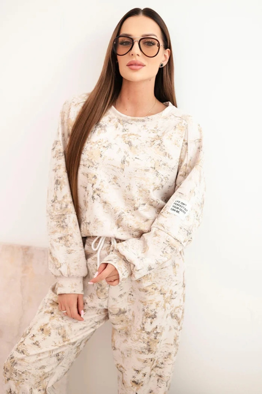 Dámská oversize souprava z viskózy s prodlouženou mikinou a efektem praní béžová UNI