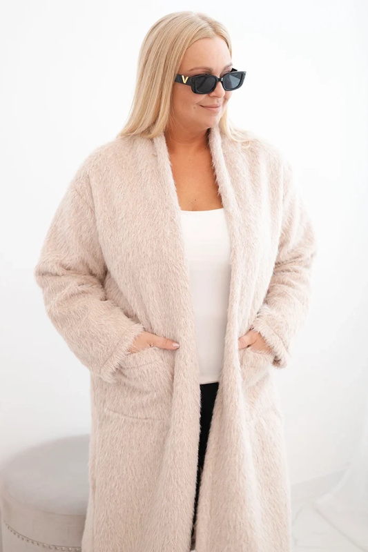 Kesi Dámský plášť Plus Size z viskózy bez zapínání s kapsami švestkový Barva: Béžová, Velikost: UNI