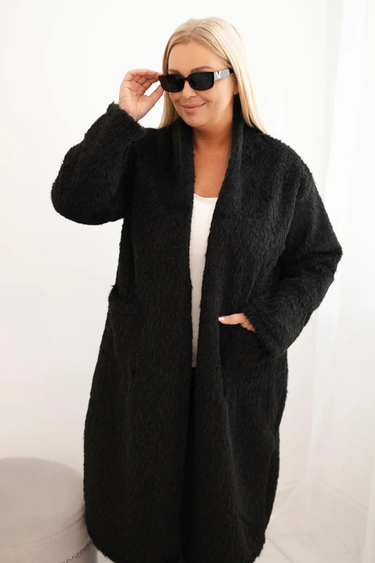 Kesi Dámský plášť Plus Size z viskózy bez zapínání s kapsami švestkový Barva: Černá, Velikost: UNI