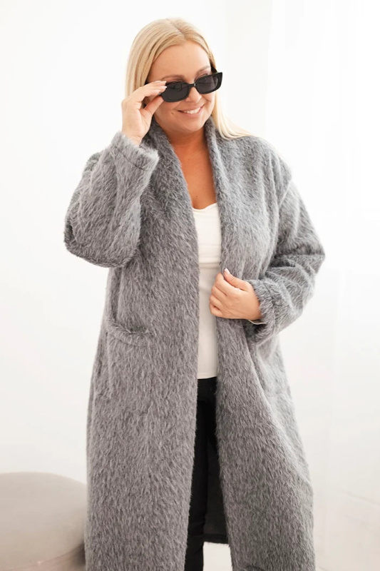 Kesi Dámský plášť Plus Size z viskózy bez zapínání s kapsami švestkový Barva: Šedá, Velikost: UNI