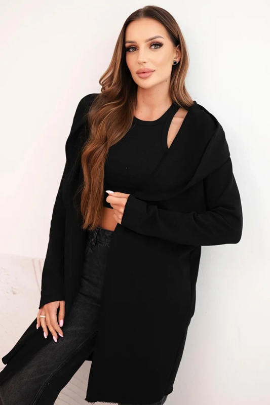 Kesi Dámská bavlněná mikina s kapucí a prodlouženým předním dílem Barva: Černá, Velikost: UNI