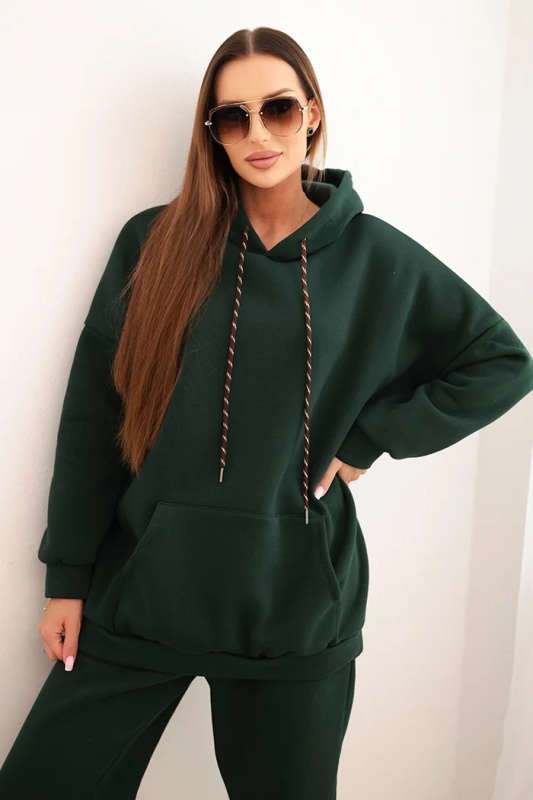 Kesi Dámský teplákový komplet zateplený z bavlny s kapucí Barva: Zelená - tmavě, Velikost: UNI