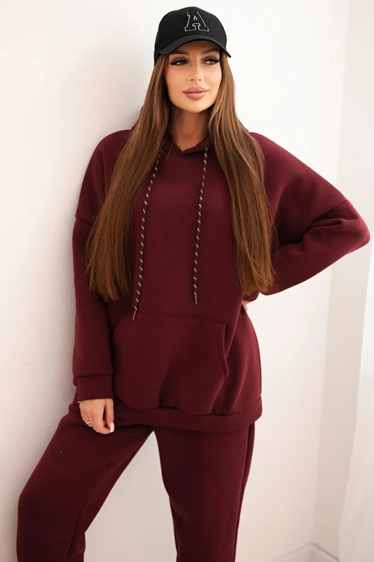 Kesi Dámský teplákový komplet zateplený z bavlny s kapucí Barva: Bordó, Velikost: UNI