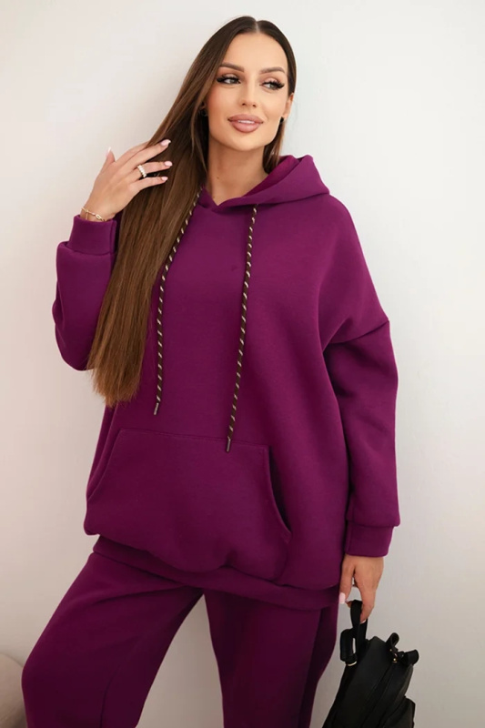 Kesi Dámský teplákový komplet zateplený z bavlny s kapucí Barva: Fialová, Velikost: UNI
