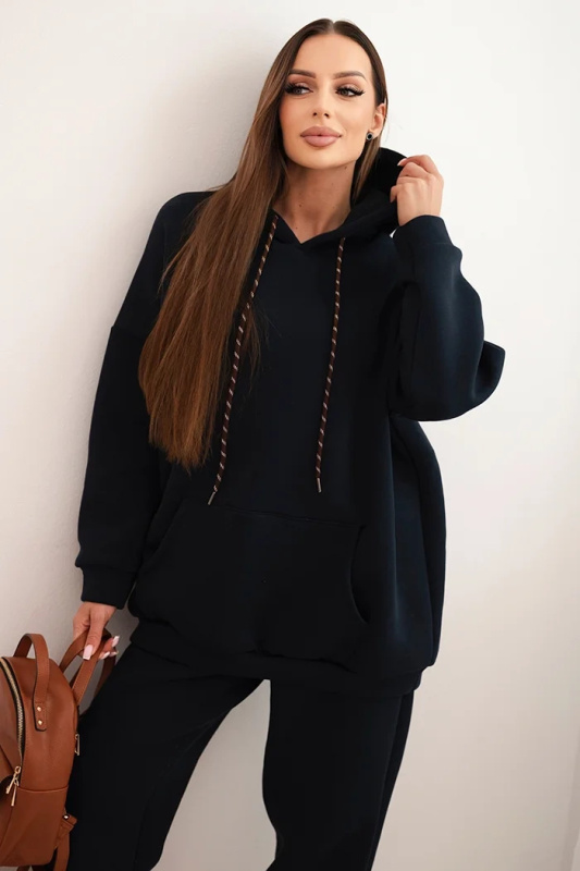 Kesi Dámský teplákový komplet zateplený z bavlny s kapucí Barva: Modrá - tmavě, Velikost: UNI