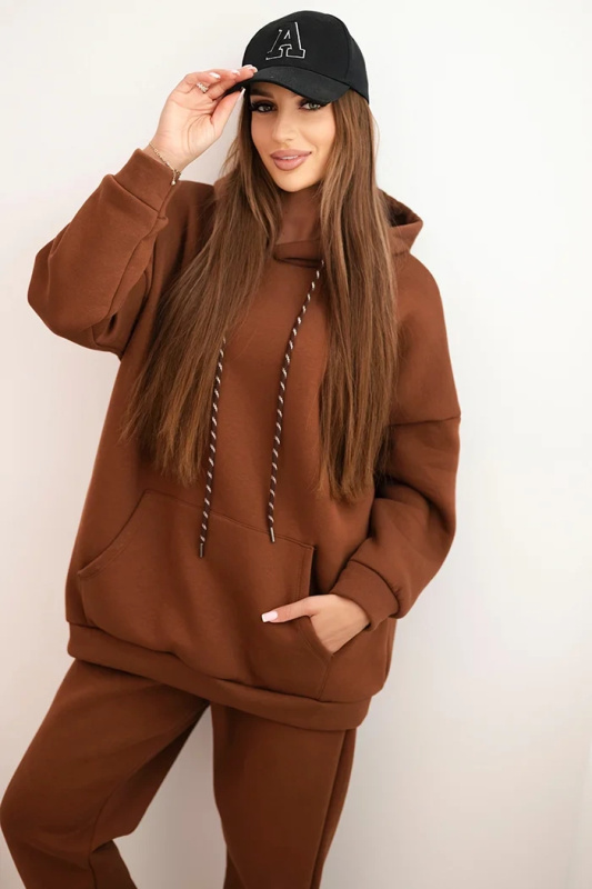 Kesi Dámský teplákový komplet zateplený z bavlny s kapucí Barva: Béžová, Velikost: UNI