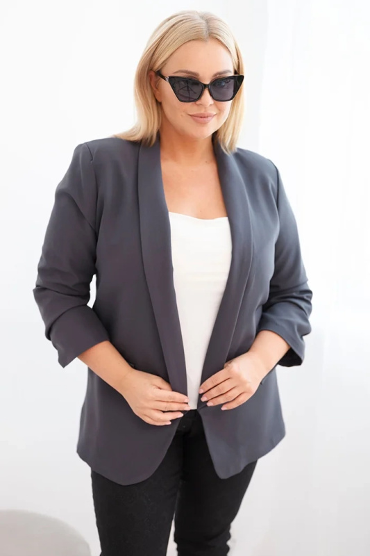Kesi Dámská sako Plus Size bez zapínání Barva: Šedá - tmavě, Velikost: XL/XXL
