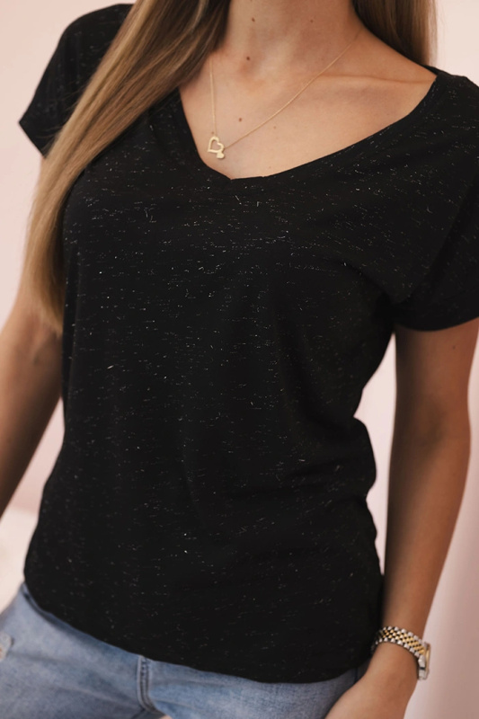 Dámská bavlněná halenka s V-výstřihem černá