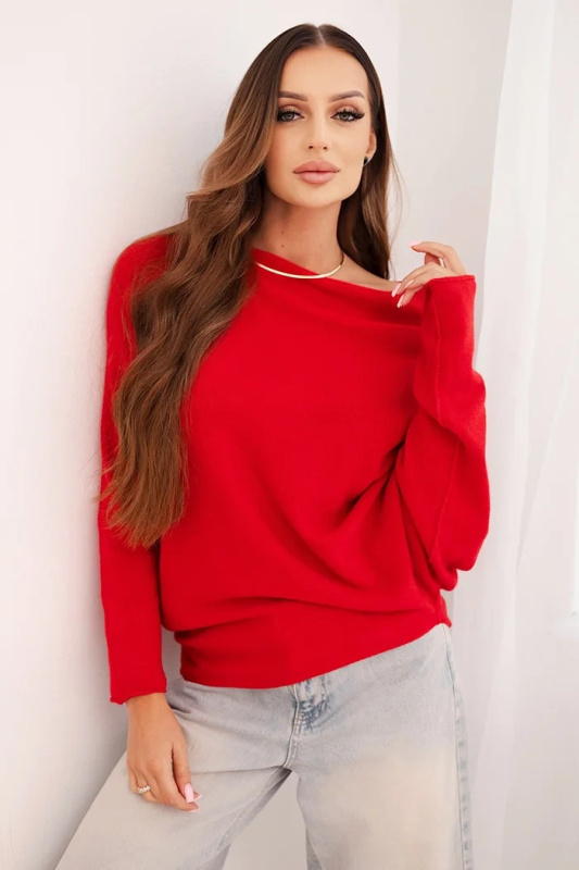 Kesi Dámský asymetrický batwing svetr viskózový červený Barva: Červená, Velikost: UNI
