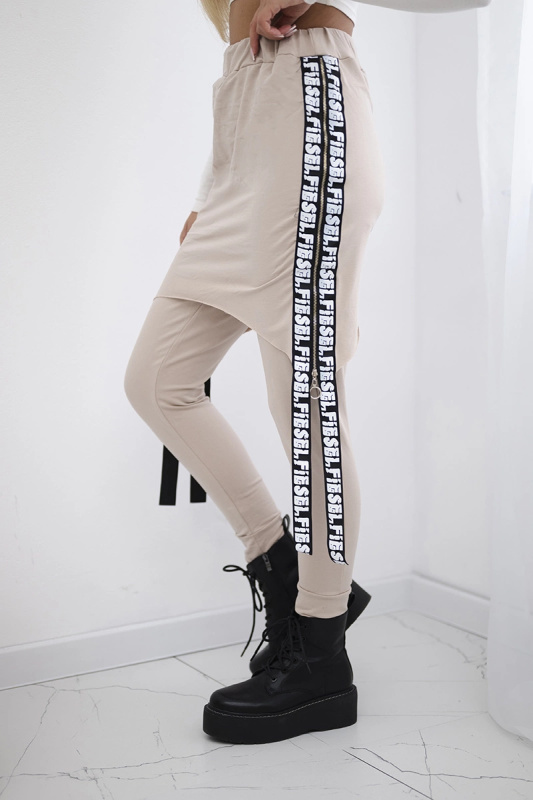 Kalhoty/oblek s nápisem selfie beige UNI