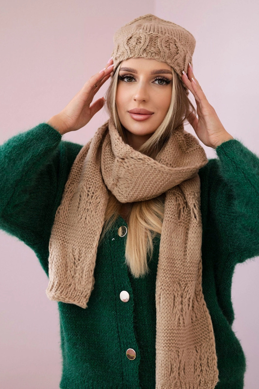 Dámská souprava se šátkem Adrianna K417 camel UNI